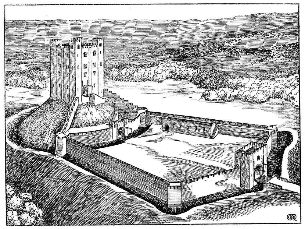 Skema af et normannisk slot baseret på Castle Hedingham, Essex, England af Unbekannt