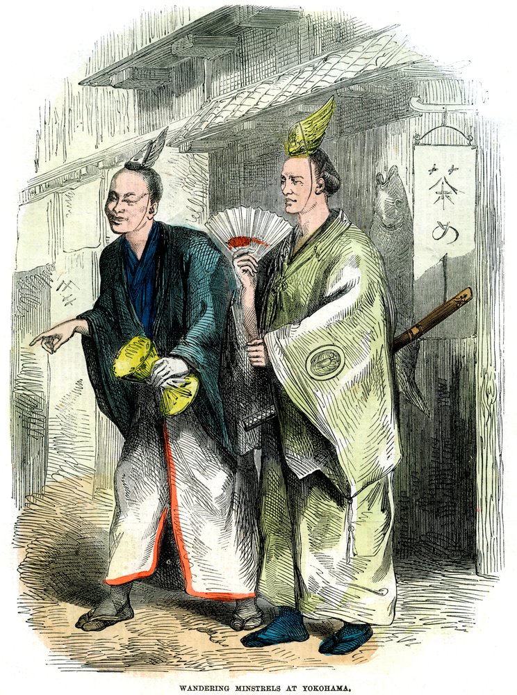 Vandrende minstreler i Yokohama, Japan, 1864 af Unbekannt