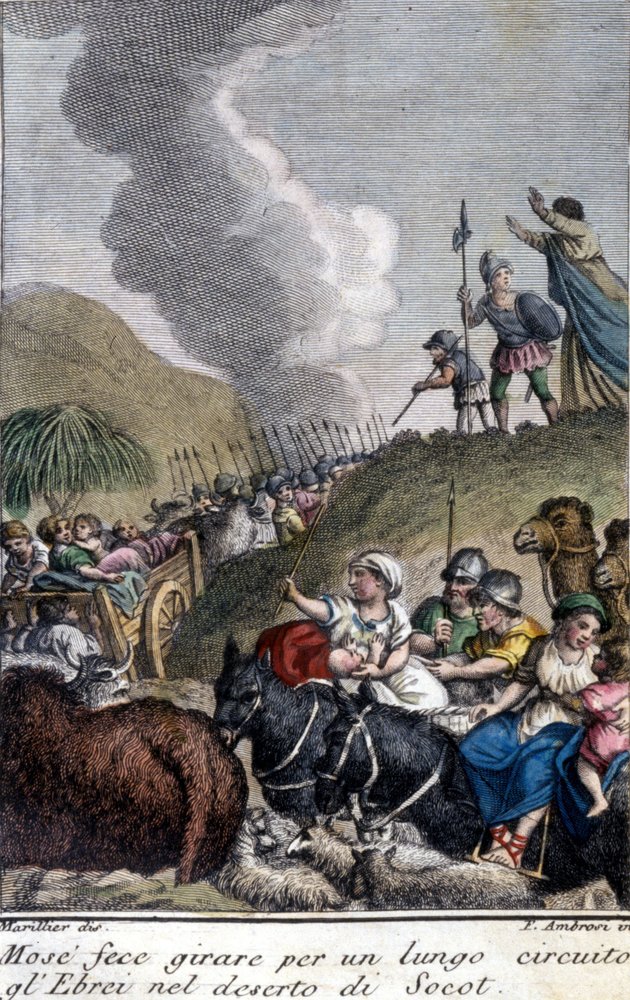 Moses vejledte det jødiske folk i Socot-ørkenen i lang tid. af Unknown artist