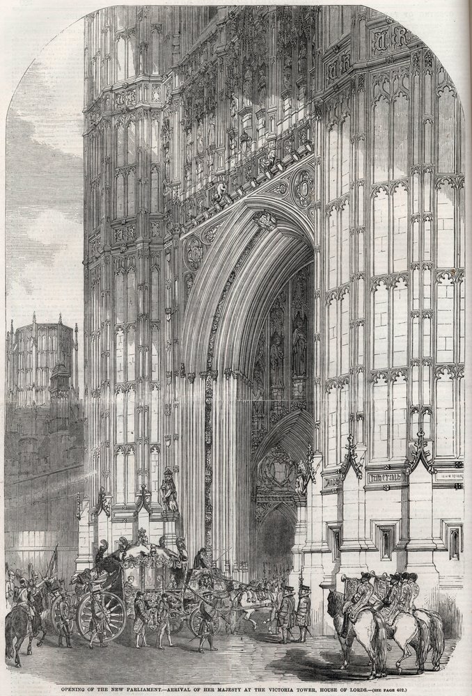 Åbning af det nye parlament - hendes majestæts ankomst til Victoria-tårnet, House of Lords 1852 af Unknown artist