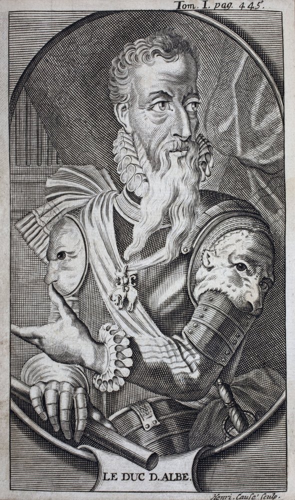 Portræt af Ferdinand Alvare de Toledo (1507-1582), tredje hertug af Alba, Grand af Spanien, hertug af Huescar, markis af Korea, greve af Salvatierra, vicekonge af Napoli, Italien og guvernør i Nederlandene. Indgravering til illustration af "Historien om t af Unknown artist