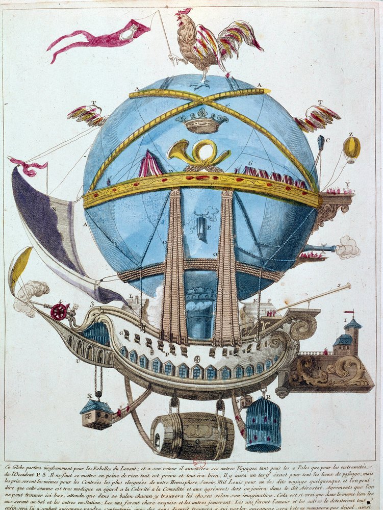 Repræsentation af en rejse i en ballon, satirisk gravering af det 18. århundrede. af Unknown artist