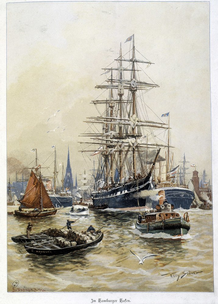 Hamborgs havn i det 19. århundrede af Unknown artist