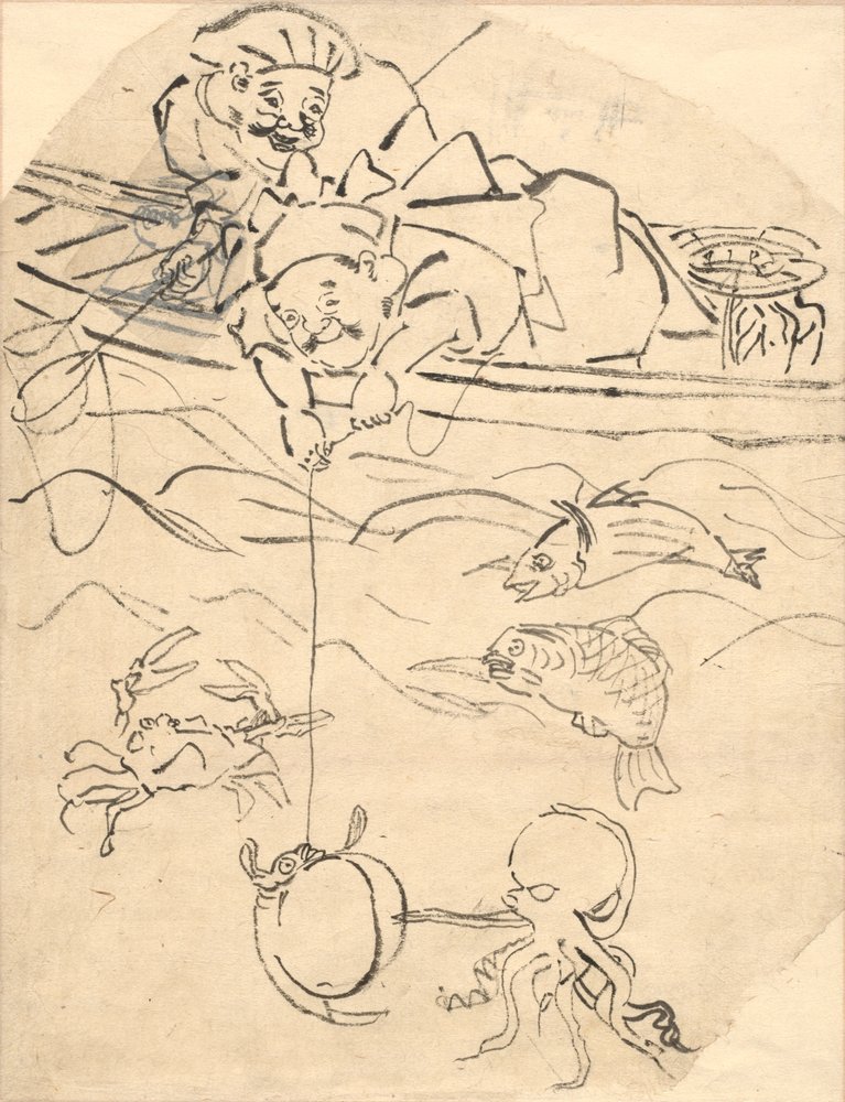 Daikoku og Ebisu, to af de syv lykkeguder. af Utagawa Kuniyoshi