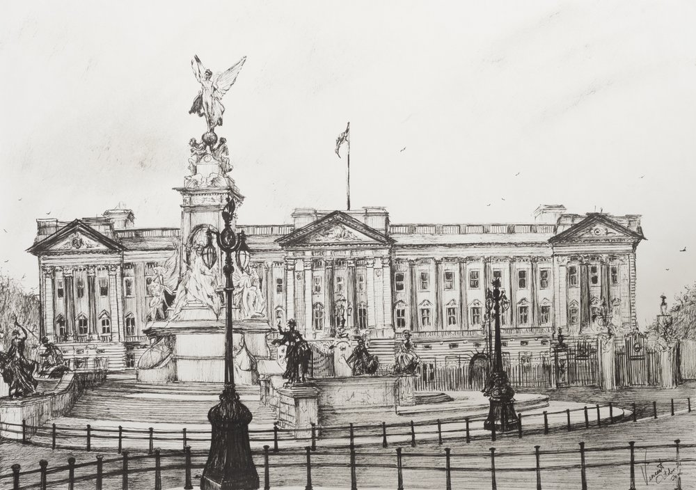 Buckingham Palace, London, 2006, (blæk på papir) af Vincent Alexander Booth