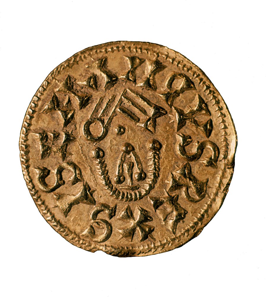 Tremissis (eller triens) af kong Sisenand, støbt i Tarraco, Spanien, 7. århundrede (mønt) af Visigothic