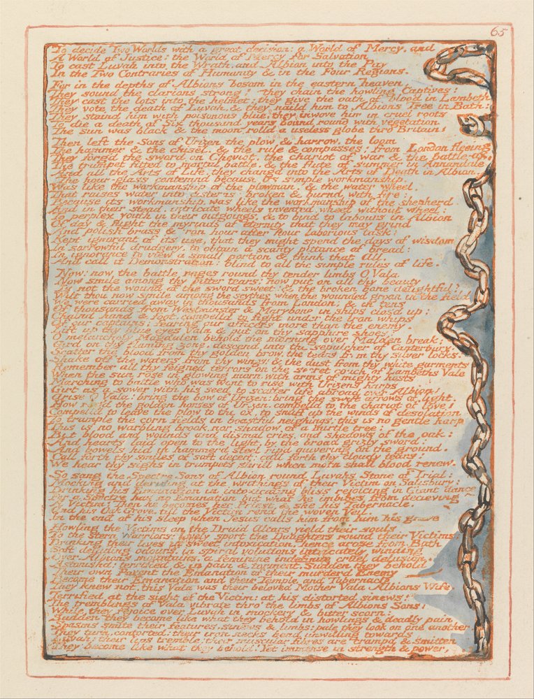 Jerusalem, plade 65, At bestemme to verdener .... af William Blake