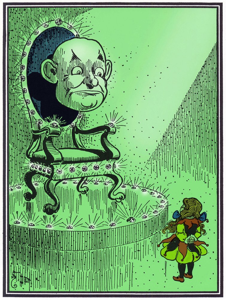 "Troldmanden fra Oz". Illustration af W. Denslow til fortællingen om Lyman Frank Baum (USA af William Wallace Denslow