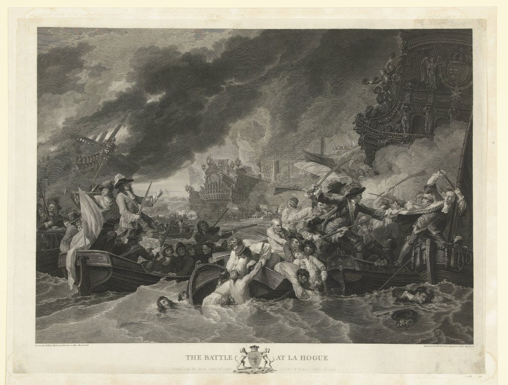 Søslaget ved Cape La Hogue, 1692 Slaget ved La Hogue (titel på objekt) af William Woollett
