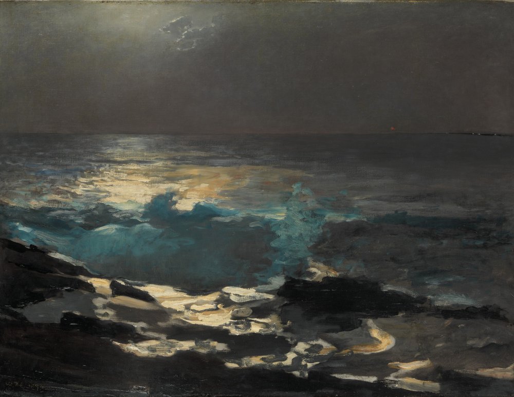 Måneskin, Wood Island-fyrtårnet, 1894 af Winslow Homer