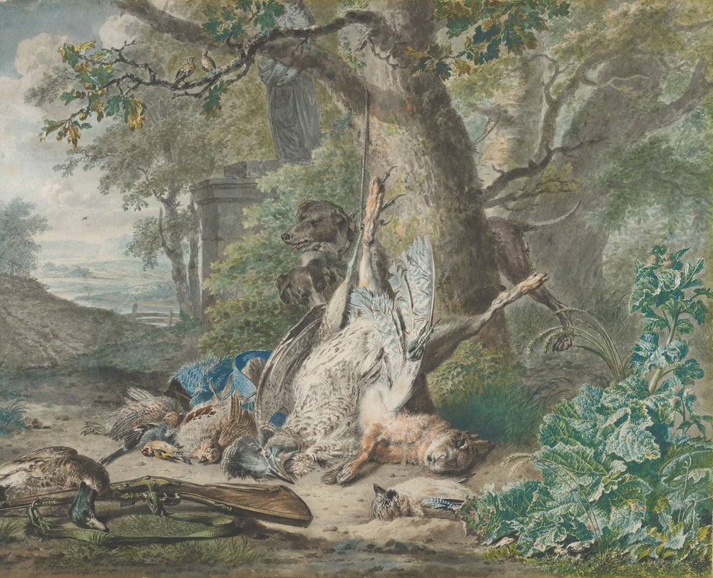 Jagt stilleben i en skov, 1784. af Wybrand Hendriks