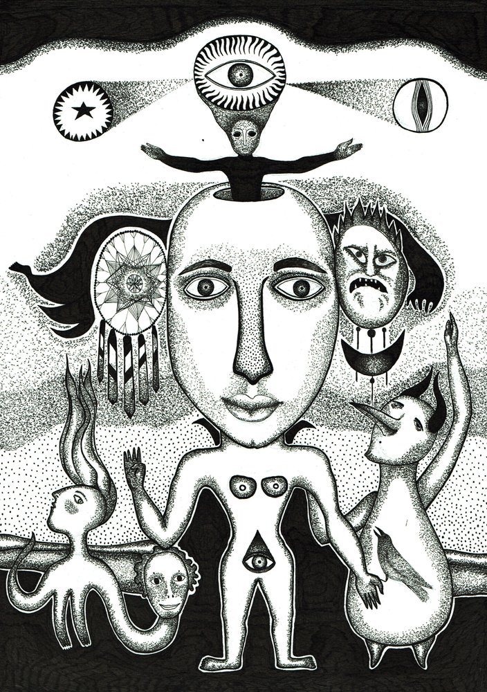 Ritual, 2018 (blæktegning på papir) af Sabina Nedelcheva-Williams