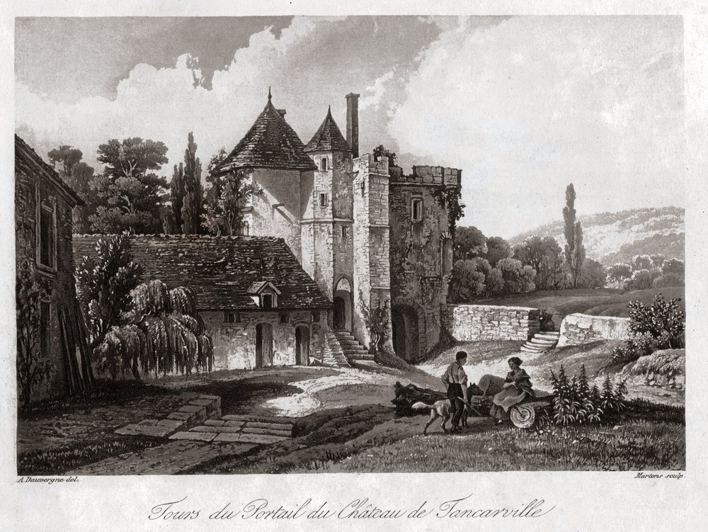 Slottet Tancarville. omkring 1840 (gravering) af . .