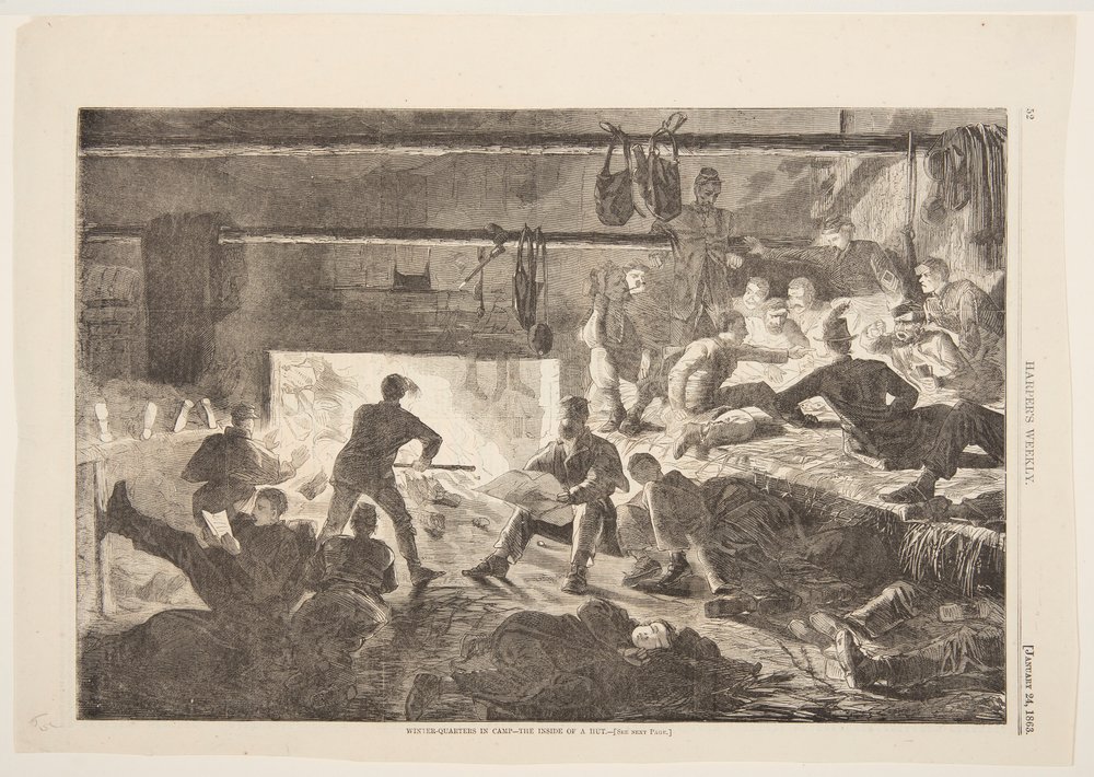 Vinterkvarterer i lejren – indersiden af en hytte af Winslow Homer