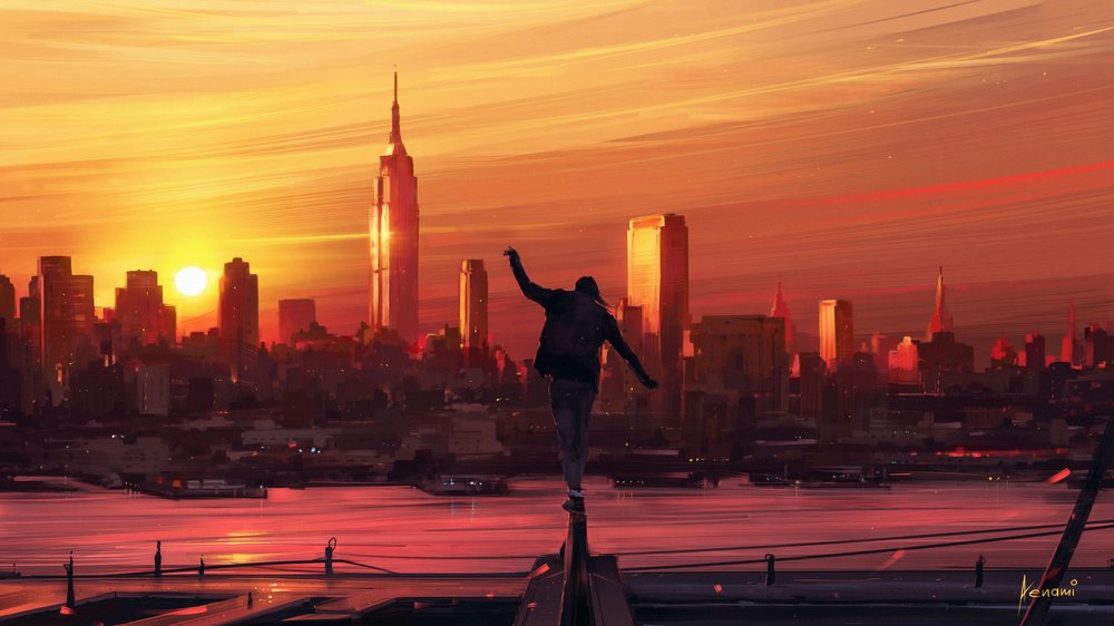 Solnedgang i byen af Alena Aenami