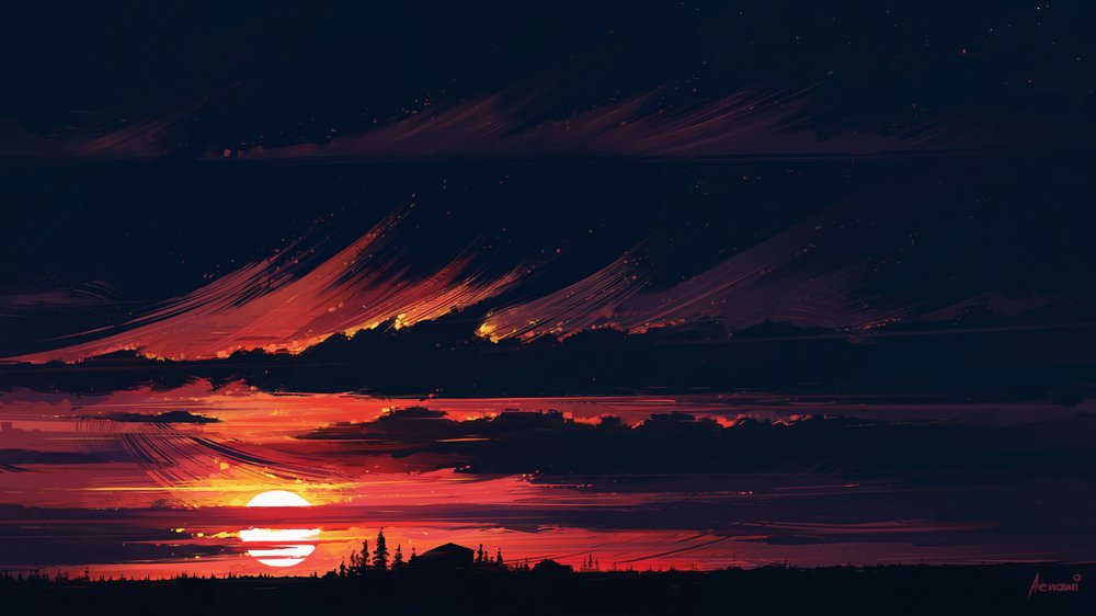 Dramatisk solnedgang ved horisonten af Alena Aenami