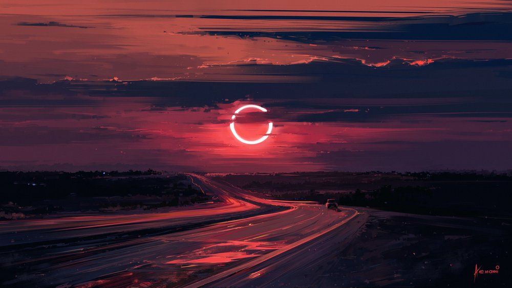 Red Sky Eclipse Drive af Alena Aenami
