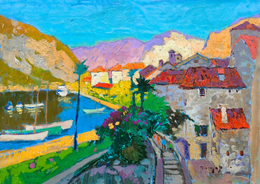 Farverig middelhavsby af Alexander Shandor