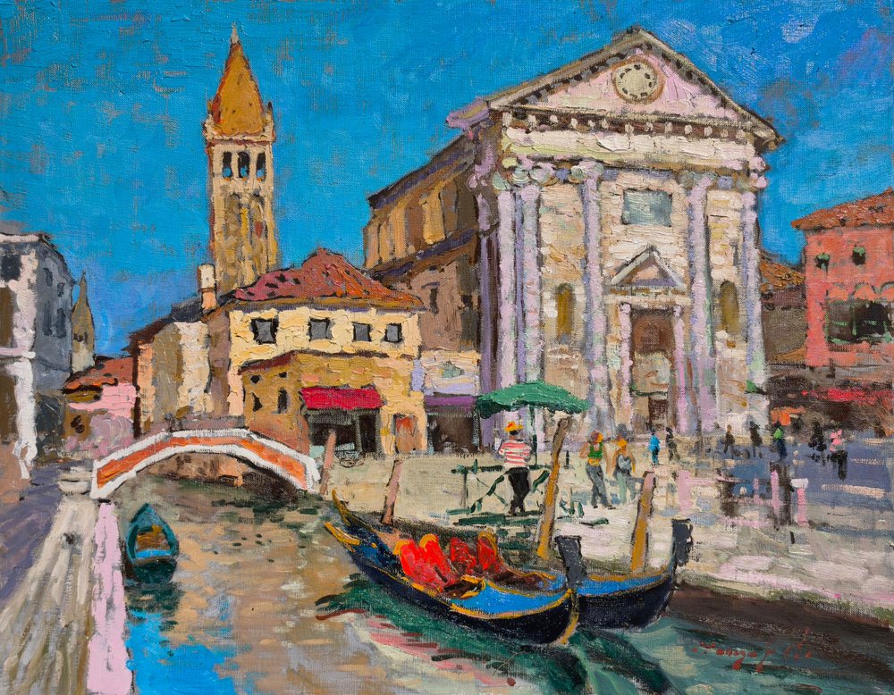 Kirke og kanal i Venedig af Alexander Shandor