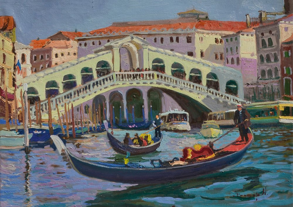 Gondoler ved Rialtobroen i Venedig af Alexander Shandor
