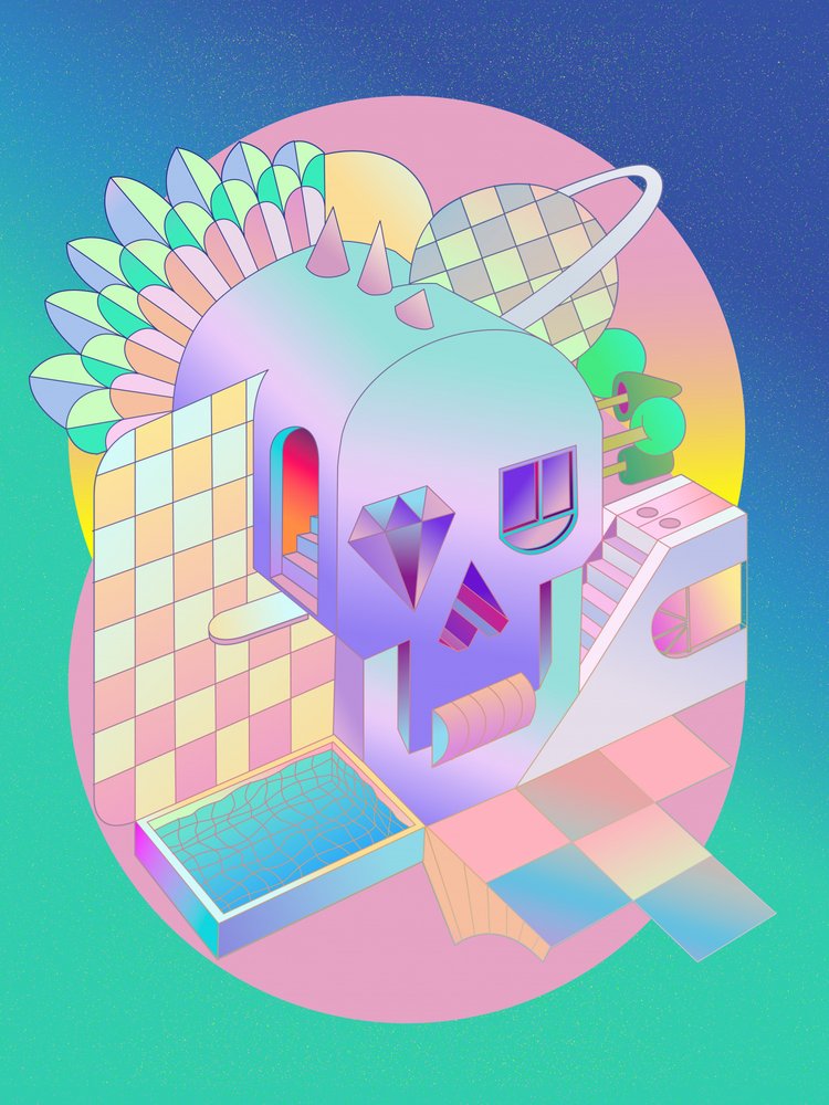 Pastel-kranielandskab af Ali Gulec