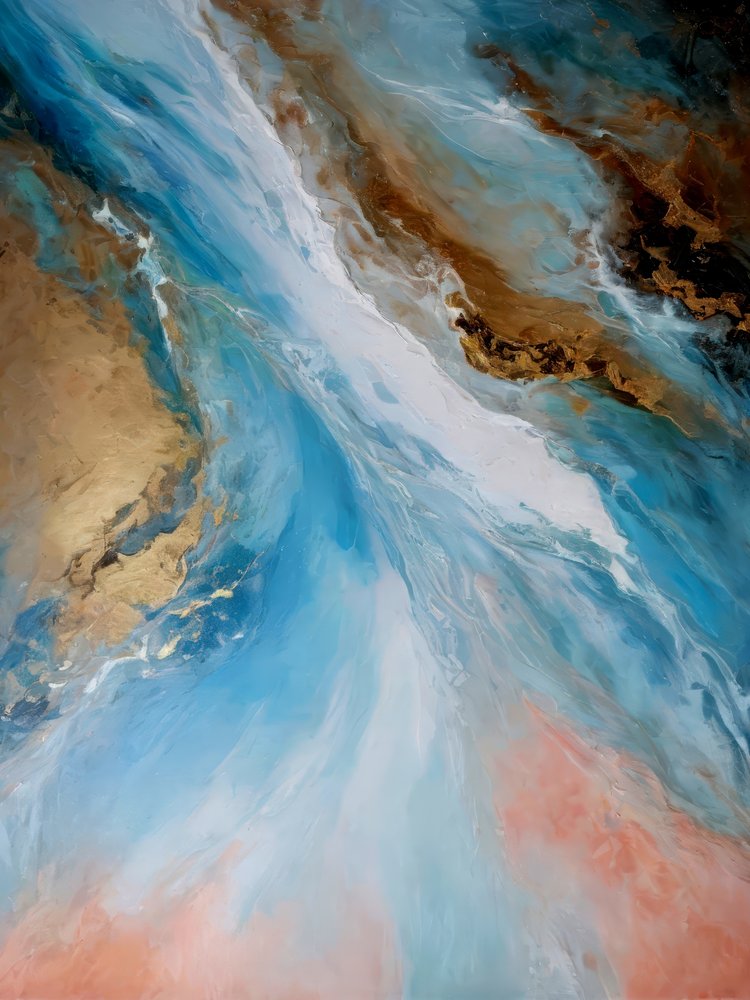 Abstrakt maleri af et gyldent vandlandskab af Alpenglow Workshop