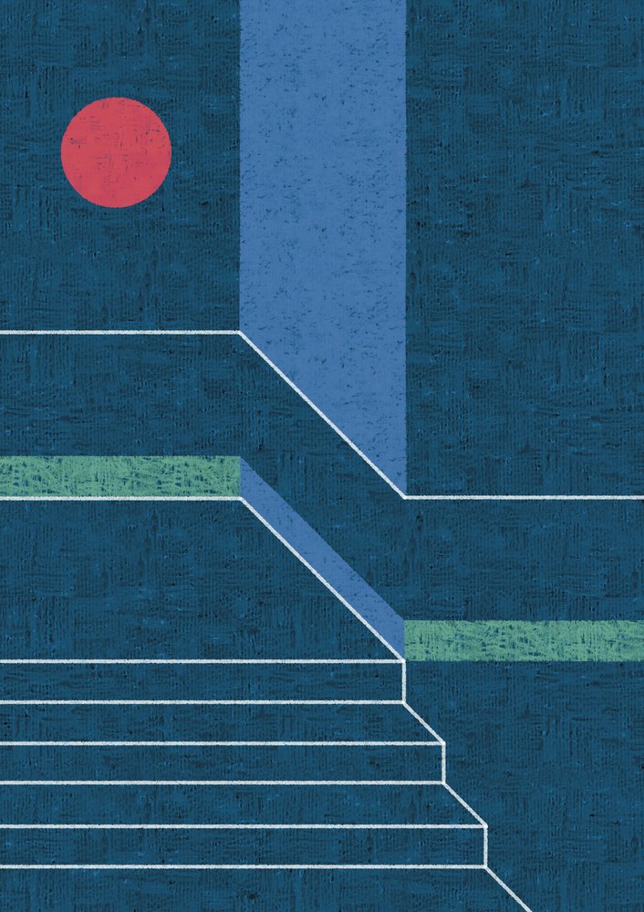 Rød cirkel, blå trin af Amy Louise Baker