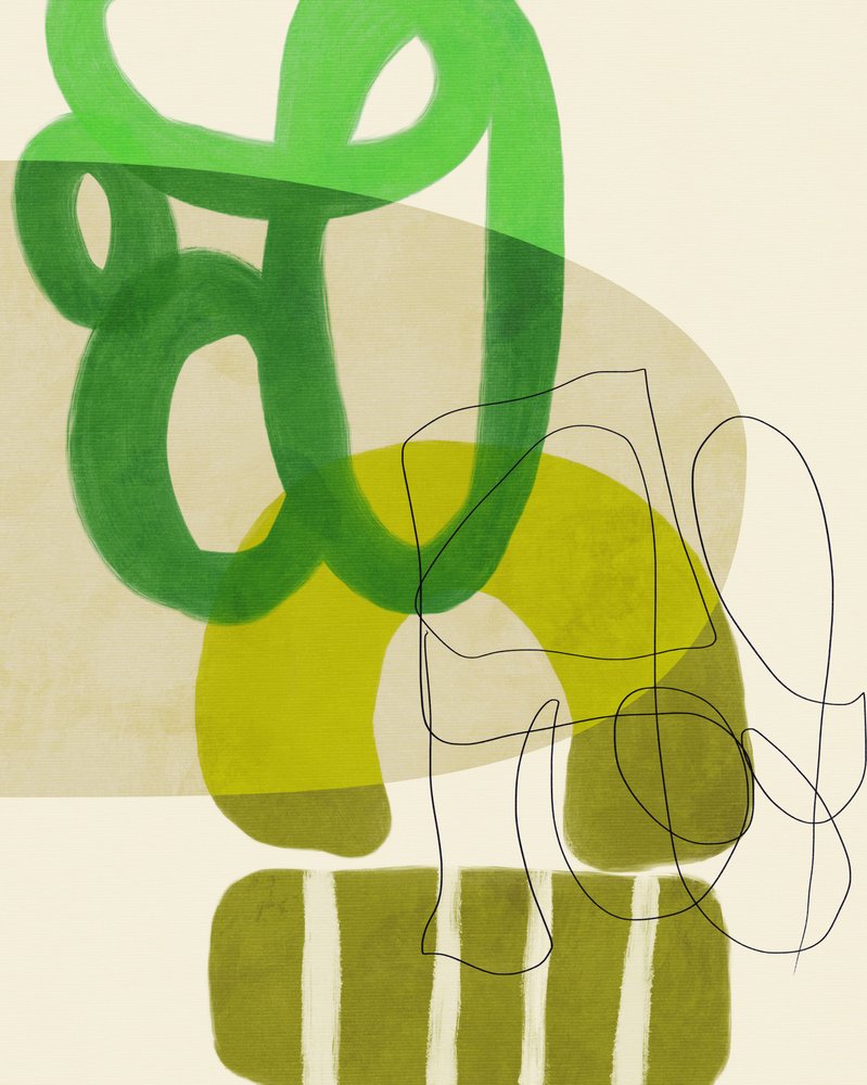 Malede linjer, grøn og beige, 2 eksemplarer af Ana Rut Bre