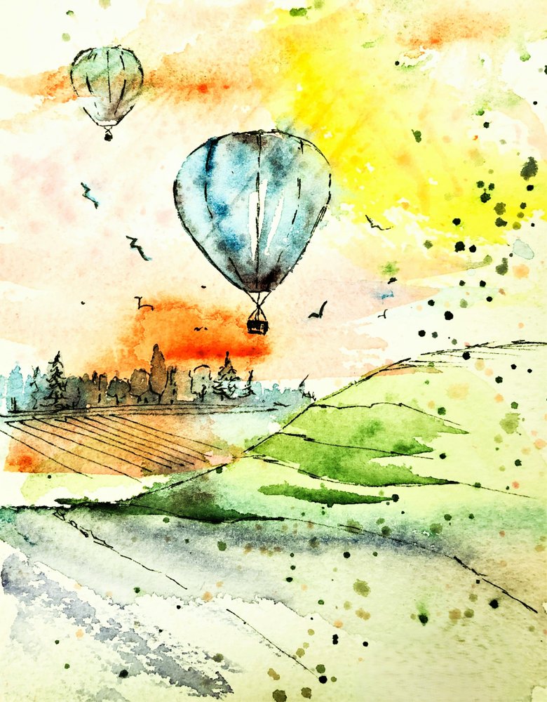Ballonflyvning i den gyldne time af Anda Bieza