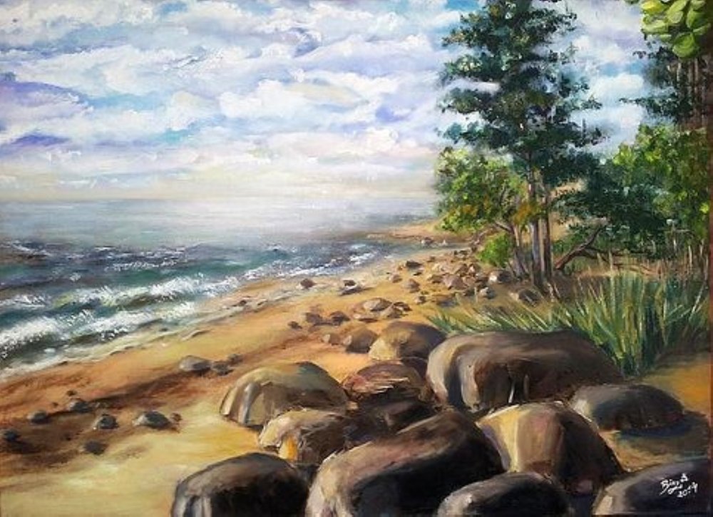Fred og ro ved den stenede strand af Anda Bieza