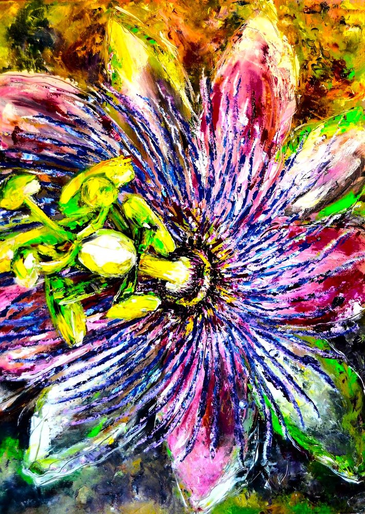 En frodig passionsblomst i fuldt flor af Anda Bieza