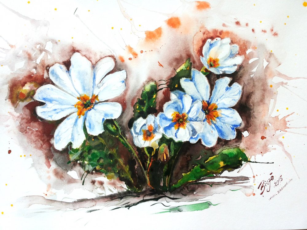 Farvestrålende akvarelblomster af Anda Bieza