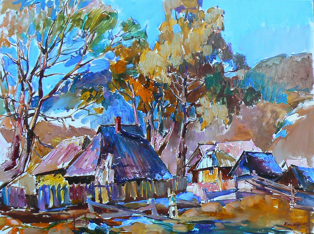 Farverige landsbyhuse af Andrii Kutsachenko