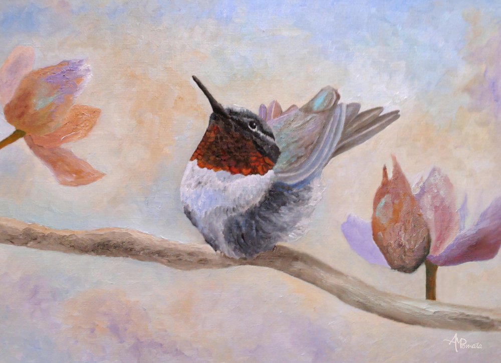 Kolibri blandt blomster af Angeles M. Pomata