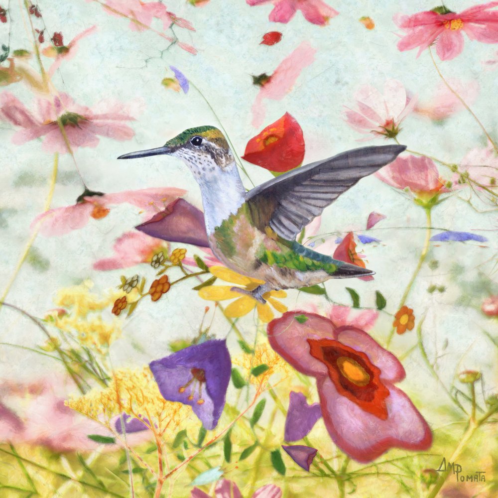 Kolibri blandt blomster af Angeles M. Pomata