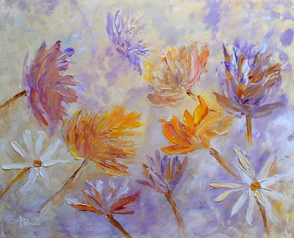 Livlige, abstrakte blomster af Angeles M. Pomata