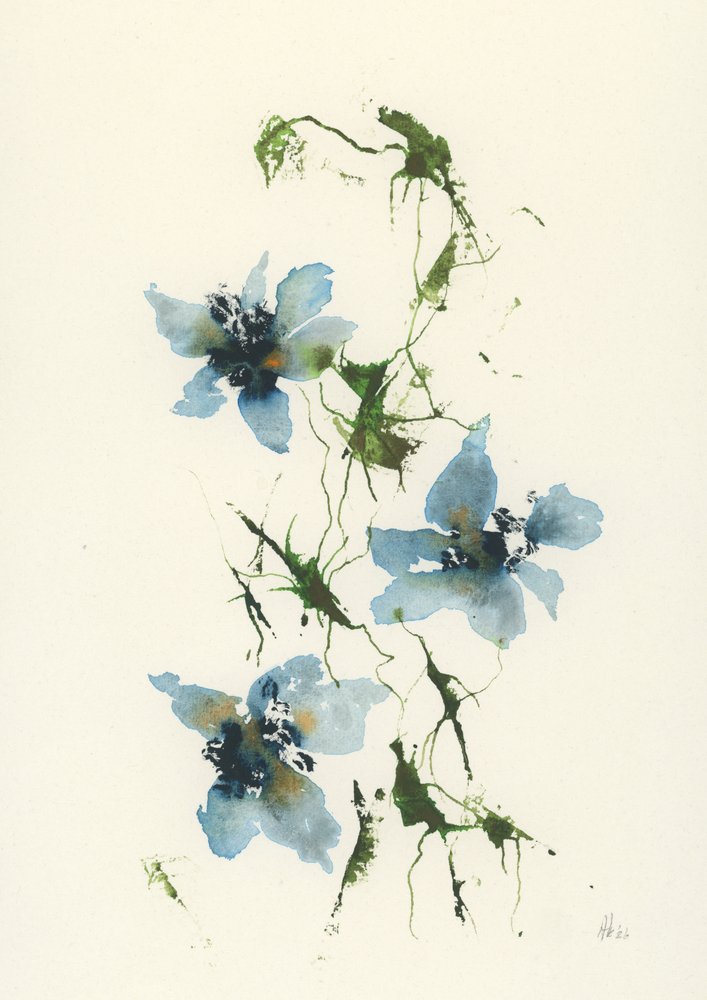 Blå akvarelblomster af Ankie Kooi