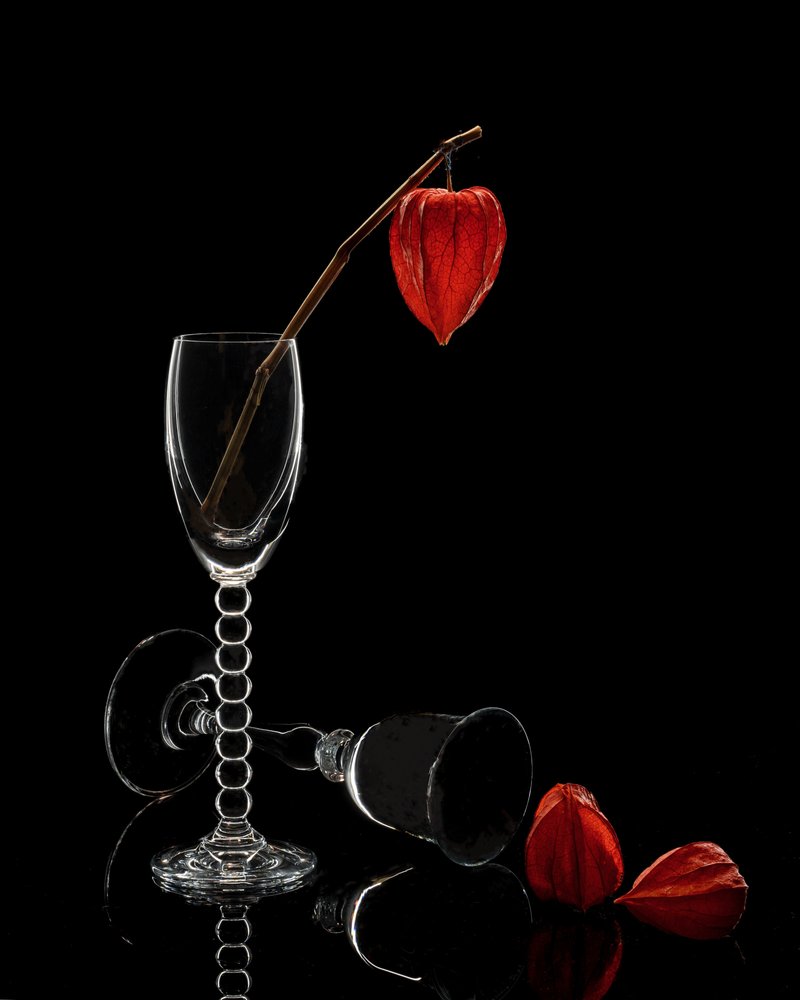 Stilleben med glas og physalis af Anna Qu