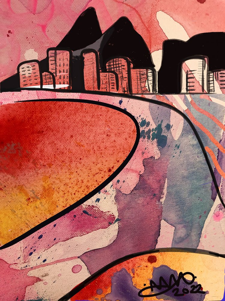 Livlig, abstrakt by af Anna Viklund