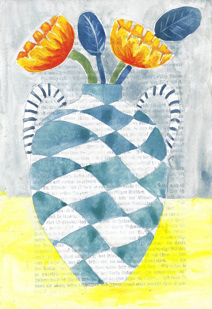Ternet vase med orange blomster af Annick