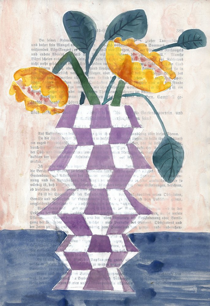 Vase med gyldne blomster af Annick