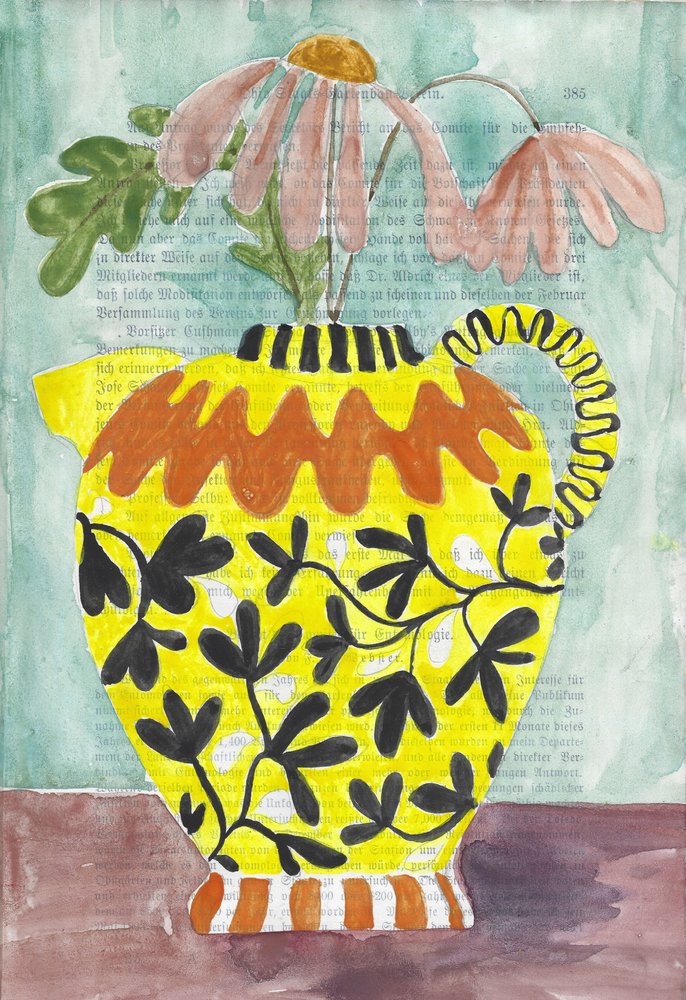 Gul vase med blomster af Annick