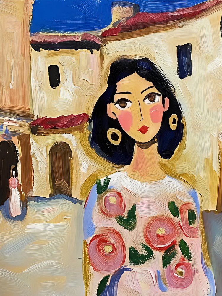 Malet blomsterkvinde fra byen af Avanesova Elena