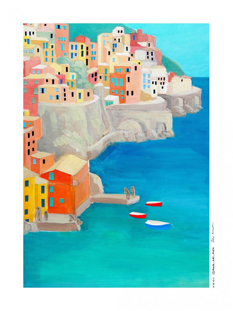 Farverig kystby af Awol Art Alex