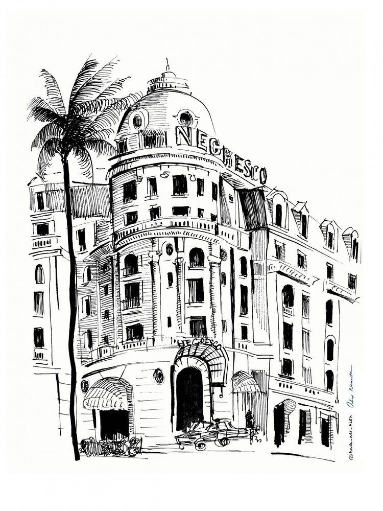 Skitse af et historisk hotel af Awol Art Alex