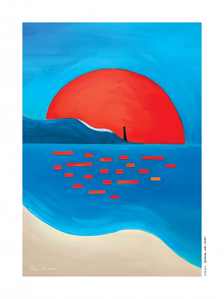 Fyrtårn med rød sol af Awol Art Alex