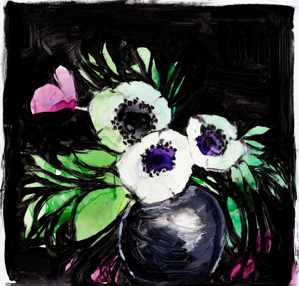Maleriet »Livlige anemoner« af Christine Lindstrom