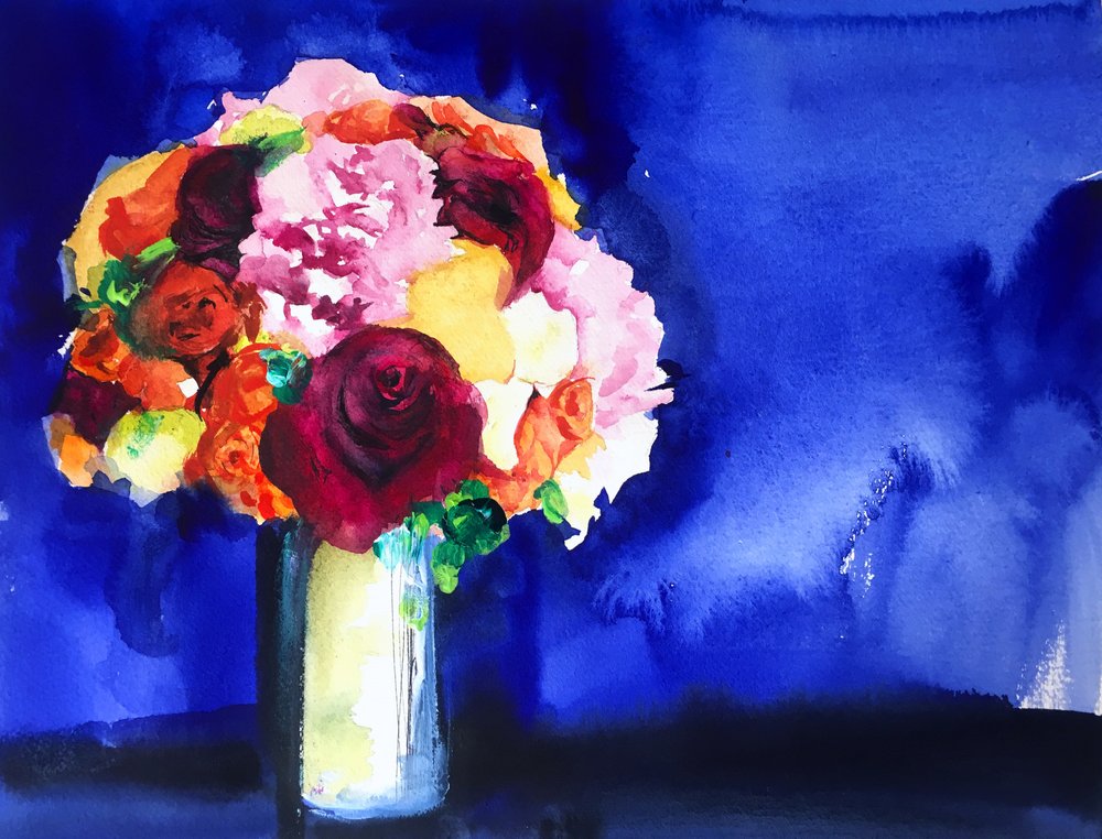 Farverig blomsterbuket af Christine Lindstrom