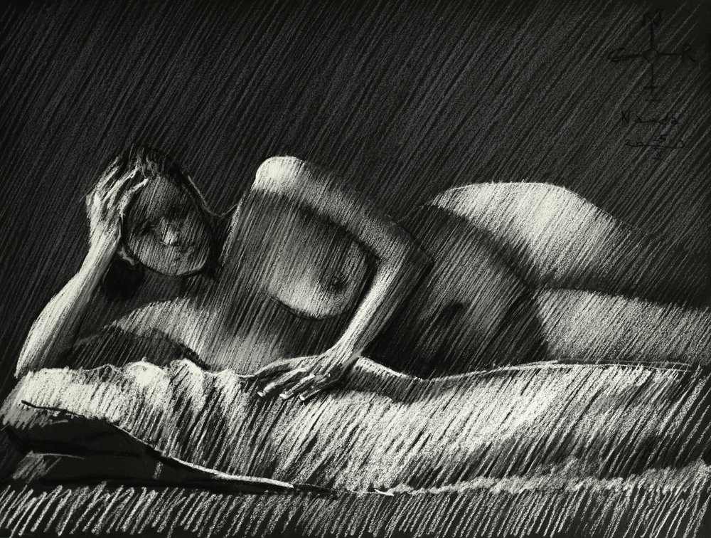 Skuggede kvindelige nøgenfigur af Corné Akkers