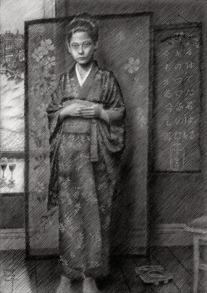 Den eftertænksomme dreng i kimono af Corné Akkers